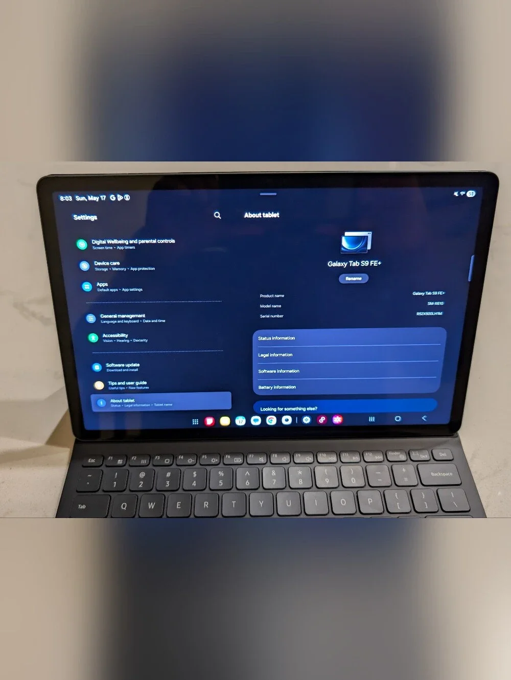 Samsung Galaxy Tab S9 FE+ in Silver, with Black Samsung Keyboard Case
